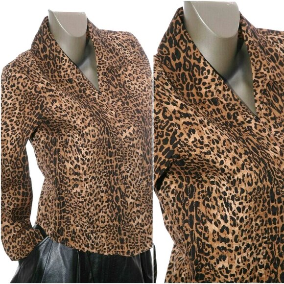 LEOPARD Zip Up BLOUSE Fitted Top Dress Shirt Coldwater Creek Petite NWOT PS - Picture 4 of 5